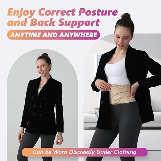 Posture Corrector for Women and Men, Adjustable Shoulder Straightener with Full Back Support, Relief for Lower & Upper Back Pain, Spine, Scoliosis Relief (Beige, Small)