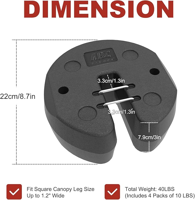 ABCCANOPY 40LBS Easy Canopy Weights Set of 4 with Lock Design for Wind Resistance, No Sliding, Stably Secure Tents, Canopies, and Umbrellas at Outdoor Events