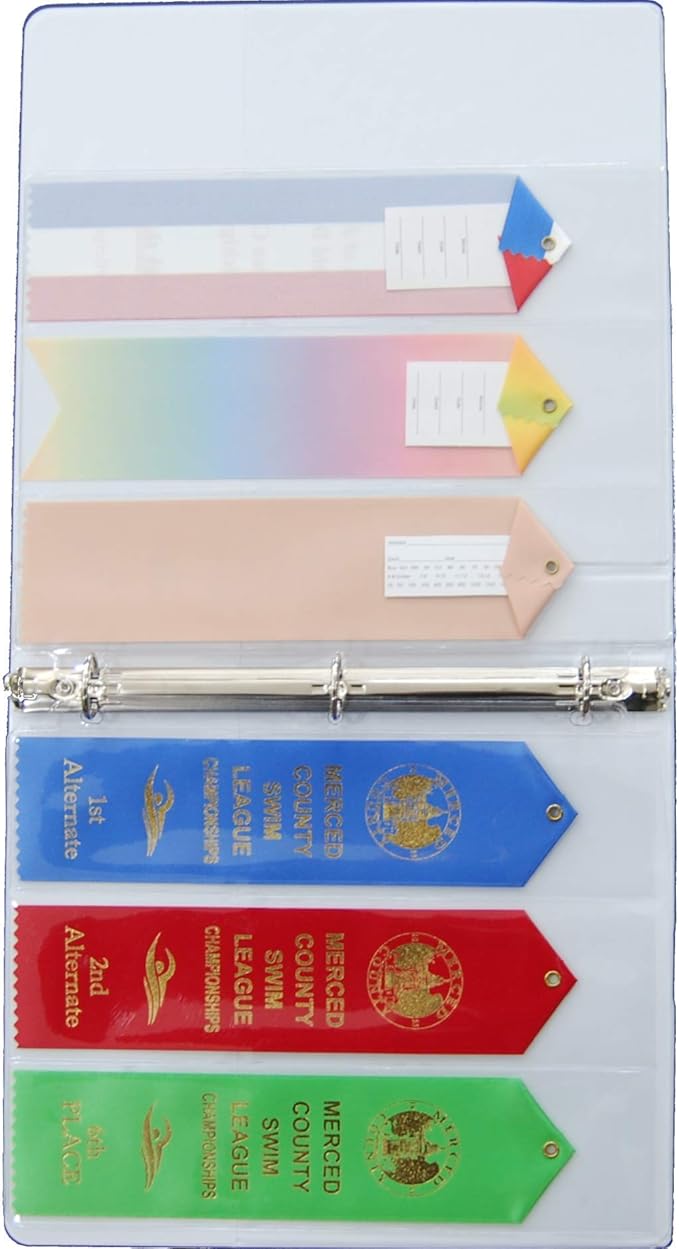 10 Swimming Ribbons Organizer Holder Display Storage for Larger Ribbons Gymnastics Track Award Ribbon Strong Clear Robust Binder Pages Sheets - Mercurydean USA