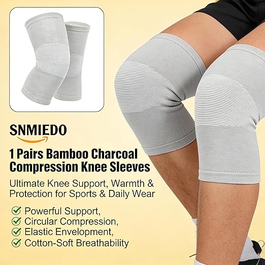 Bamboo Charcoal Compression Knee Sleeve - Elastic Knee Braces for Men & Women - Breathable Knee Support for Arthritis, Running, Workout, Joint Pain Relief (Gray, Medium)