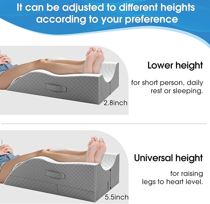 TranquilRelax Elevation Pillows for Leg After Surgery, Memory Foam Adjustable Wedge Pillow for Injury or Rest, Ankle Pillow for Sleeping Blood Circulation Grey/Double Leg