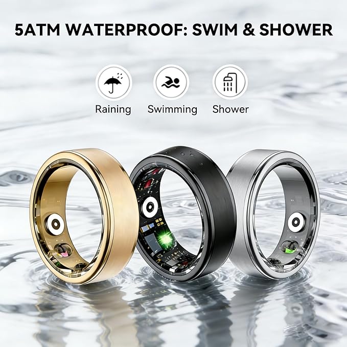 Smart Ring for Women Men,Fitness Ring with 24/7 Activity Tracking,Stress,Sleep Monitoring,No APP Subscription Fees,Compatible with iOS & Android, HarmonyOS Silver, 7#