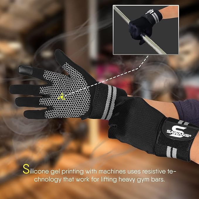 SAWANS Weight Lifting Gloves Gym Workout Fitness Wrist Wrap Support Men Women Fingerless Gloves Full Finger Touchscreen