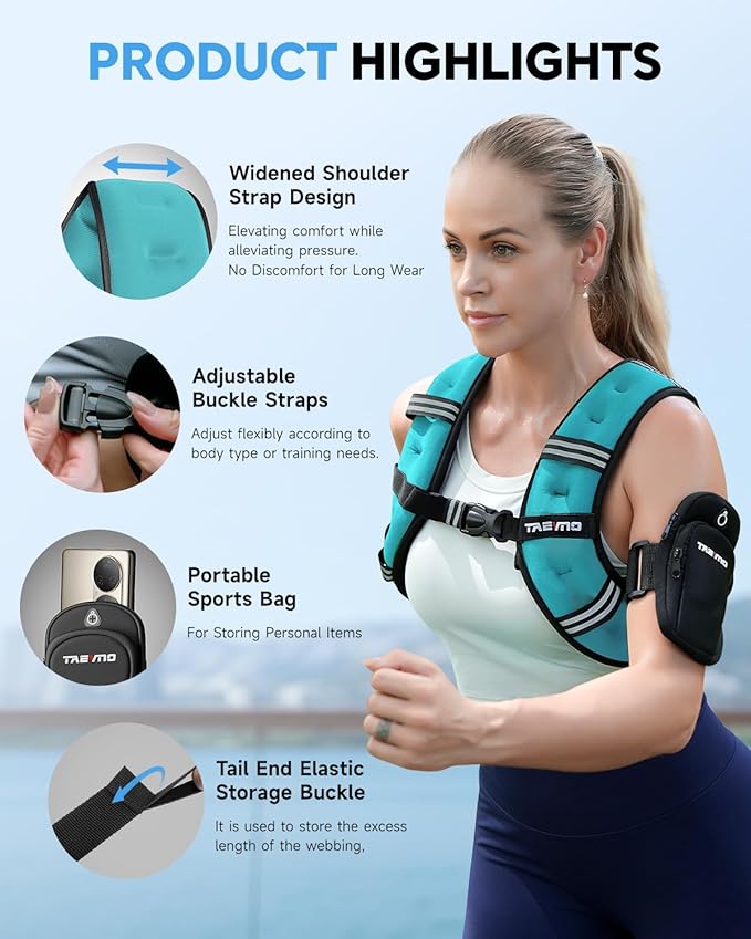 Weighted Vest, 6lb/8lb/12lb/16lb/20lb/25lb Weighted Vest Woman with Detachable Phone Pouch, Suitable for Women, Men, Ideal for Workout, Strength Training, Fitness, Running, Weight Loss, Walking