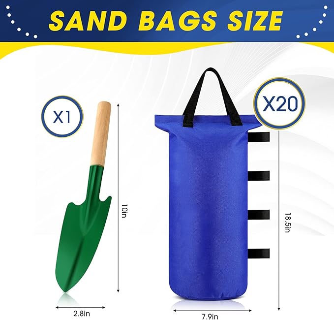 Nuenen 20 Pcs Canopy Sand Bags for Weight 560 Lbs Total Heavy Canopy Weights Tent Weights with Shovel for Sandbags Shelter Patio Umbrella Outdoor Instant Canopies Without Sand(Blue)