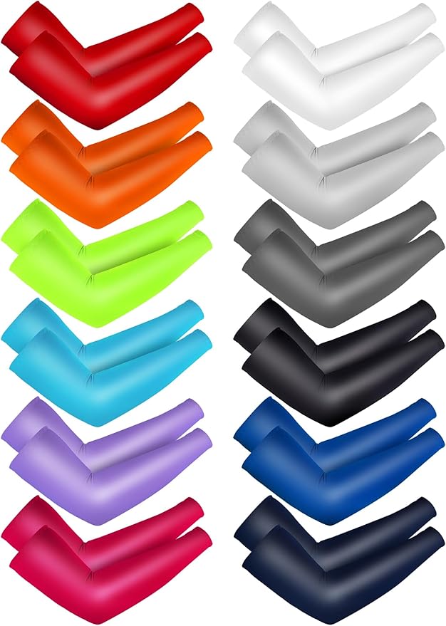 12 Pairs Sports Arm Sleeves for Kids Basketball Baseball Arm Sleeves UV Sun Protection Cooling Arm Cover Sleeve
