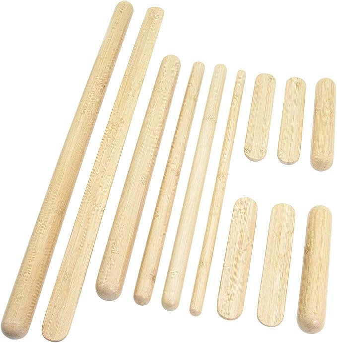 12 PCS Solid Bamboo Massage Stick Sets Warm Bamboo Therapy Massage Tools Guasha Tools for Body Sculpting Use at Home/Professional Massage Studio