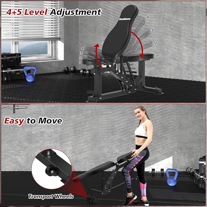 SunHome Smith Machine, Power Cage Squat Rack with Smith Bar, LAT Pull-Down Systems, Cable Crossover Machine and Cable Attachment for Home Gym