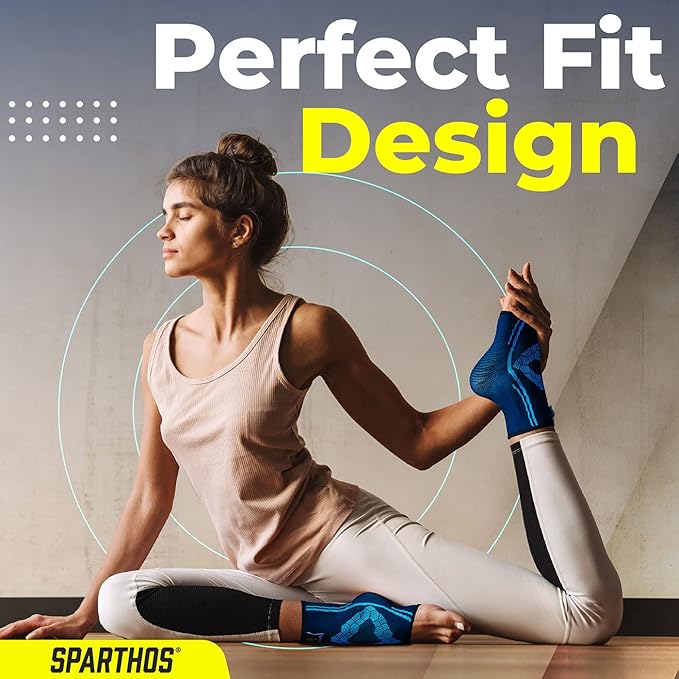 Sparthos Ankle Compression Socks (Pair) – Plantar Fasciitis Ankle Brace with Arch Support – for Men and Women – Foot Sleeves – for Sports, Running, Basketball, Football and Everyday Wear (Blue-S)