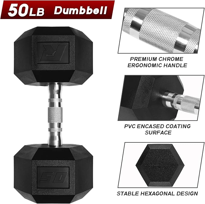 Ritfit 5-650 LBS PVC Encased Hex Dumbbell Sets with Optional Rack for Home Gym, Hand weight with Chrome Handle for Strength Training,Workouts
