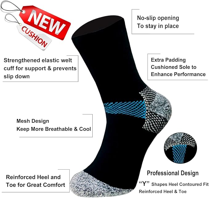 Copper Compression Socks Women and Men 6 Pairs - Circulation Arch Support Plantar Fasciitis Running Ankle Socks