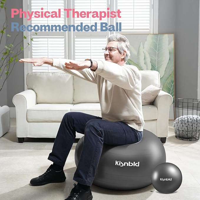 kisnbld Exercise Ball, Extra Thick Yoga Ball for Workout Pregnancy Stability, 4 Sizes Anti-Burst Balance Ball with Foot Pump - Heavy Duty Fitness Ball Chair for Office, Home & Gym