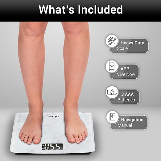 Vive Smart Body Weight Scale (550lbs Capacity) - Heavy Duty Bariatric Digital Scale for BMI - Plus Size, Large Display - Bathroom Device for Health Extra Wide Base & Smartphone Connectivity