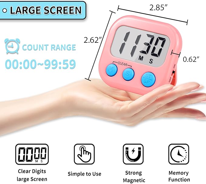 Timer for Kids Teachers Digital Kitchen Timers for Cooking Large Magnetic Classroom Timer 24Pack-Blue Pink