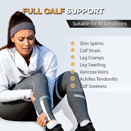 Copper Calf Compression Sleeves for Men & Women - High Stretch Graduated Compression with Anti-Slip Grip | Breathable & Smooth Lining Footless Design for Runners, Shin Splints, Leg Fatigue & Travel (Pink, Medium)