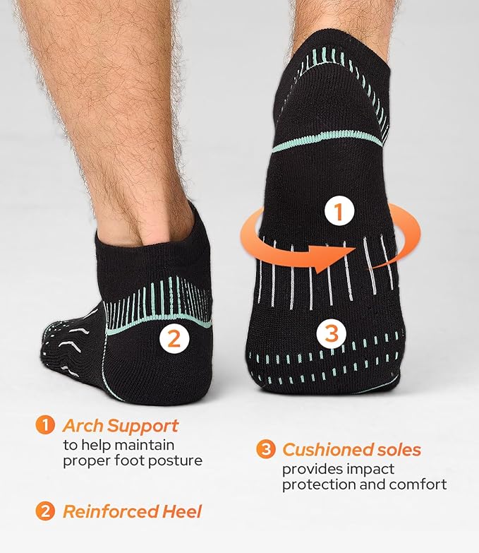 BAMBOO COOL Men's Athletic Ankle Socks Moisture Wicking, Anti-Odor Breathable Running Mesh Socks Arch Support, 8 Pack