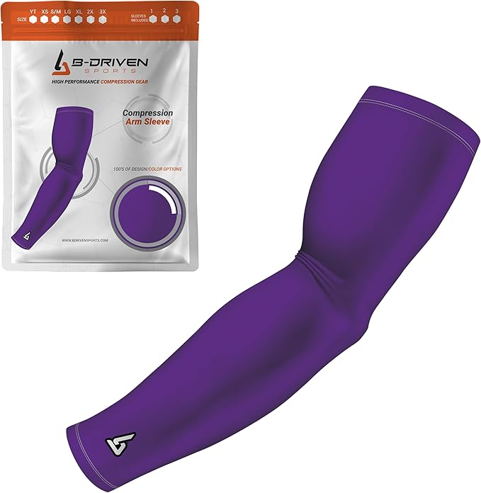 B-Driven Sports Pro-Fit Compression Arm Sleeve for Men, Women & Youth, Volleyball Baseball Basketball Weightlifting - Single