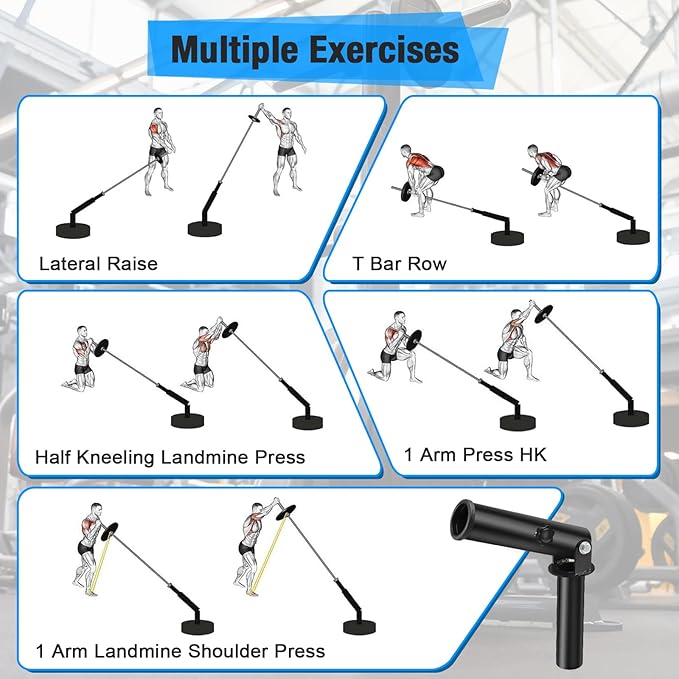 T Bar Row Landmine Attachment for 2" Olympic Bars, Heavy-Duty Steel, 360° Swivel, Workout Home Gym Equipment