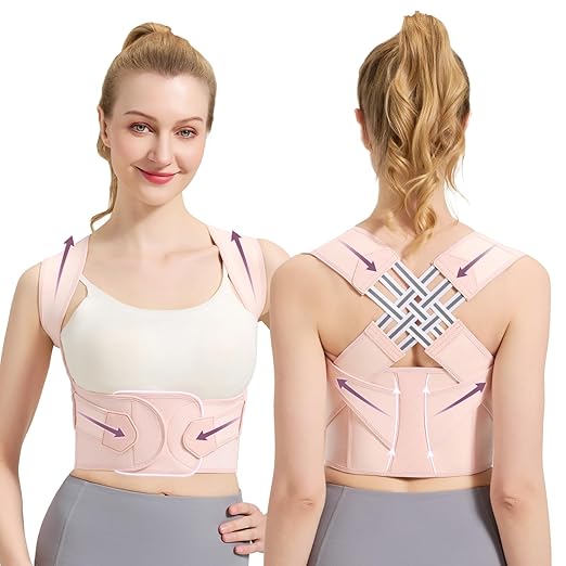VOKOKOYA Posture Corrector for Women and Men,Adjustable Shoulder Straightener,Back Support Brace,Upper Spine scoliosis, hunchback Pink Large