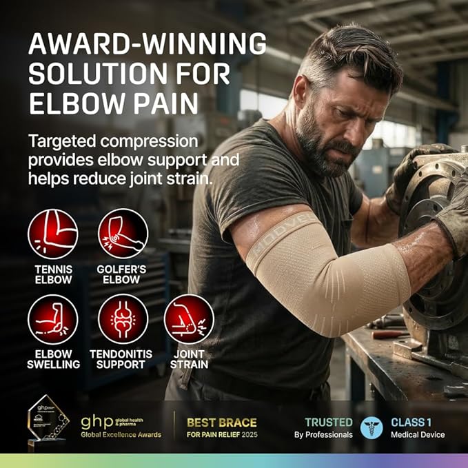 Modvel 2 Pack Elbow Brace - Golfer's Elbow Compression Sleeve Support for Joint Pain Relief, Recovery, Tendonitis Braces, Tennis Elbows Brace For Men & Women, Workout & Weightlifting Arm Wrap, Nude