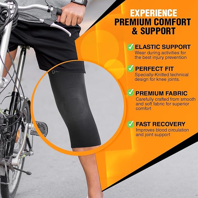 Doc Miller Knee Compression Sleeve Brace for Men & Women (Pair) Best Support for Workout Running ACL Arthritis Pain Relief