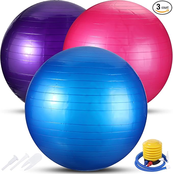 Jerify 3 Pcs Exercise Ball Inflatable Yoga Ball for Pregnancy Pilates Core Workout Equipment with Pump and Plug for Chair Fitness Stability Balance Birthing Gym Home Office Support 330lbs