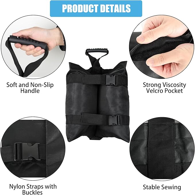 TRINKA 240 LBS Plus Size Canopy Weights Sand Bags Set of 4-1680D Oxford Heavy Duty Sandbags for Outdoor Tent, Patio Umbrella, Gazebo, Sun Selter, Windproof Pop up Tent Weights, Black (No Sand)