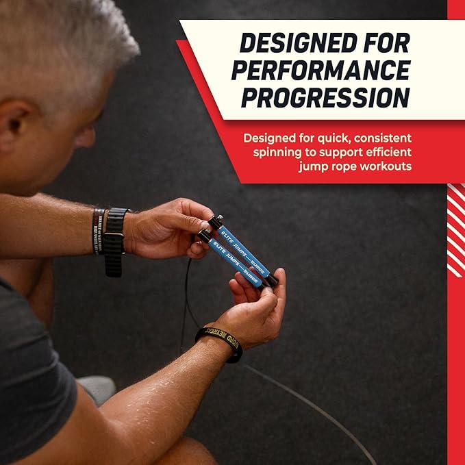 Elite Jumps Surge Professional Speed Rope for Double Unders - Patented Dual Bearing Ultra Light-Weight Handle for Premium Spin Control and Kink-Resistant Cable for fast Speed Jump Rope