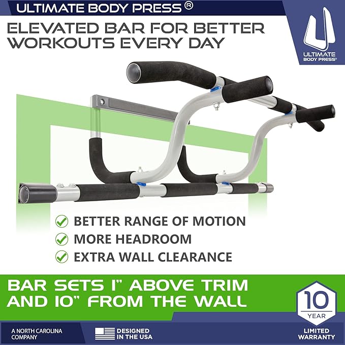 Ultimate Body Press XL Doorway Pull Up bar with Elevated bar & Adjustable Width