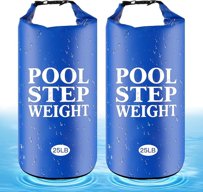 2Pcs Blue Pool Step Weights, 25LB PVC Waterproof Swimming Pool Ladder Weights Sand Bags Foldable Pool Stair Weights for In Ground and Above Ground Pools