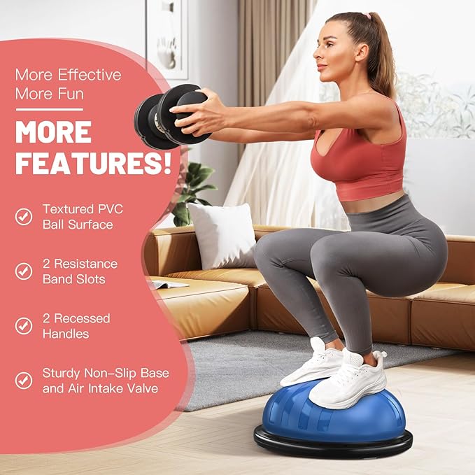BODYRHYTHM 2 in 1 Balance Ball & Plank Board Trainer with Free iOS/Android App & 4 Free Games for Full Body Workout - Half Exercise Yoga Ball Trainer with 2 Bands & Pump for Strength Training