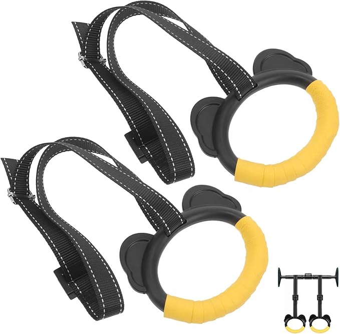 Kids Gymnastic Rings with Adjustable Straps Pull up Olympic Rings for Kid‘s Pull Up Bar Doorway Chin up Bar Strength Training Climbing Dome Outdoor Jungle Gym Hanging Stretching Height Increase
