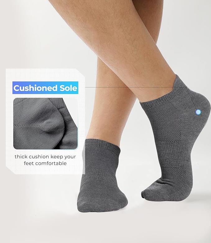 BAMBOO COOL Men's Ankle Socks Athletic Low Cut Heel Tab Cushioned Moisture Wicking, Running Arch Support Breathable, 8 Pack