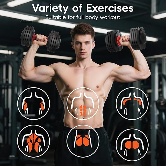 Upgraded Adjustable Dumbbell Set of 2 (52.5 lbs/25 lbs), 15/9 Weights Dumbbell Set, Quick Adjustable Dumbbells For Men and Women Home Gym Workout with Anti-Slip Handle, Safe and No Falling