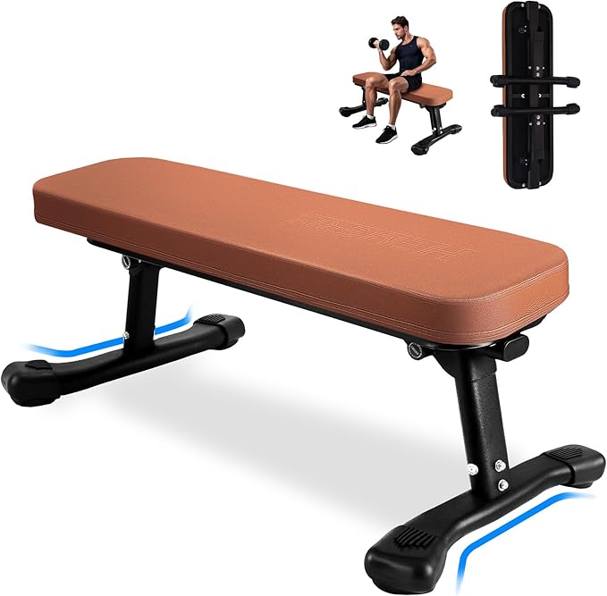 Flat Weight Bench, 2.4 Inch Thick Pad Workout Bench 660 LBS Bench Press Exercise Equipment for Home Gym Strength Weight Training