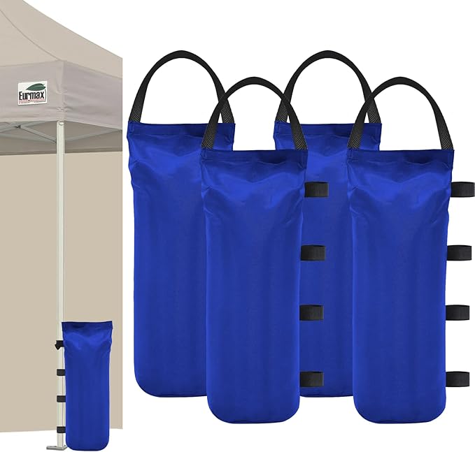 Eurmax USA 125LBS 4-Pack Universal Canopy Weights, Secure Wind Protection to Prevent Tipping, Easy Wrap-Around Installation Heavy Duty Sandbags (Without Sand), Fits All Instant Shelter Legs,Blue