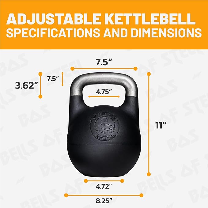 Adjustable Kettlebell Set [Bells of Steel] Kettle Bell Weight Set, Steel Shell, Internally-Loaded for Full Body Workouts, Competition Standard 35mm Handle