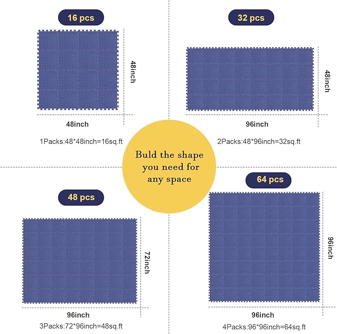 Shihanee Foam Floor Tiles Foam Floor Mats Play Mats Bulk with Borders Interlocking for Bedroom Gym Nursery(11.8 x 11.8 Inch,Navy Blue)