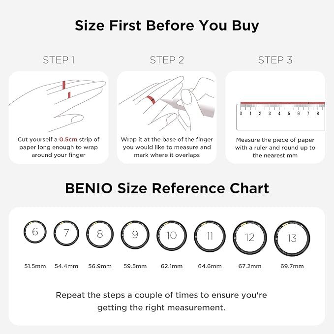 BENIO Gen 2 Smart Ring for Women & Men, Heart Rate,Fitness Tracker with Sleep，Step/Sleep/Blood Oxygen/Heart Rate Tracker, 5ATM Waterproof for iOS and Android,No Subscription
