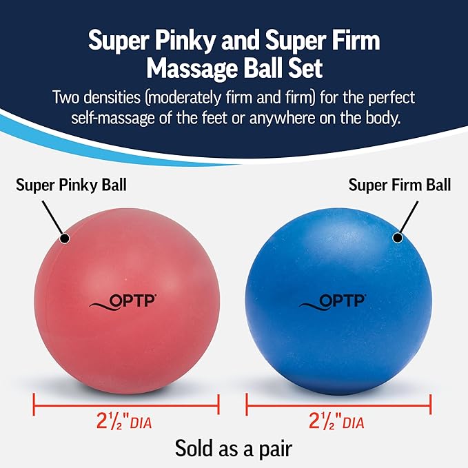 OPTP Massage Ball Set – Moderate and Firm Density Therapy Ball Set – Deep Tissue Massage Balls for Plantar Fasciitis, Sore Muscle Relief — Super Pinky Ball and Super Firm Ball