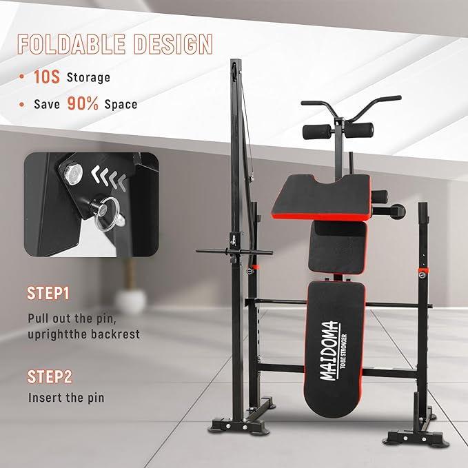 1500LBS 8 in 1 Weight Bench Set with Leg Extension/Curl and Preacher Curl, Bench Press Set and Barbell Rack with Safety Bar Catches, Foldable Workout Benches for Home(US Stock)