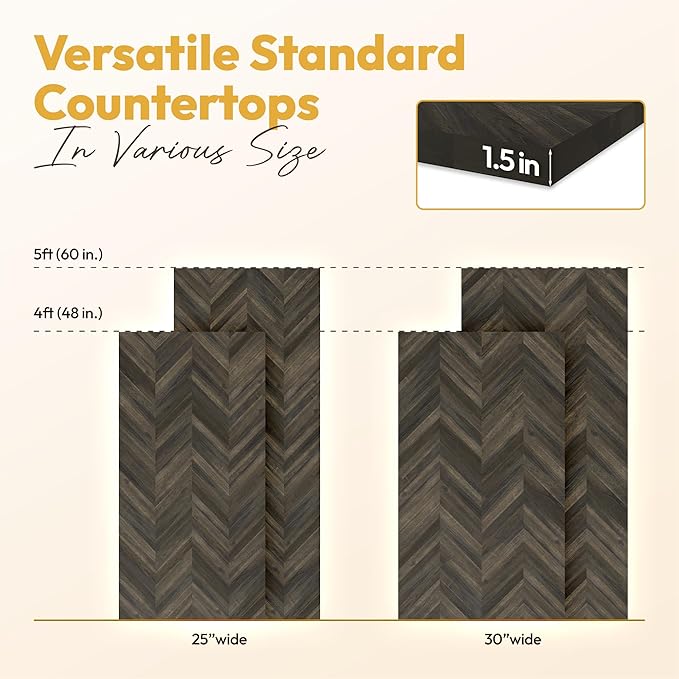 Howizz Chevron Acacia Butcher Block Countertop 48 x 25 x 1.5 Inches, Mocha Stain Solid Wood Table Top for Desk Top, Workbench Top, Kitchen Countertop