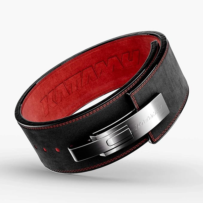 Katamu Premium Leather Lever Weightlifting Belt – Secure Steel Lever, Powerlifting Support for Deadlifts, Squats & Heavy Lifts