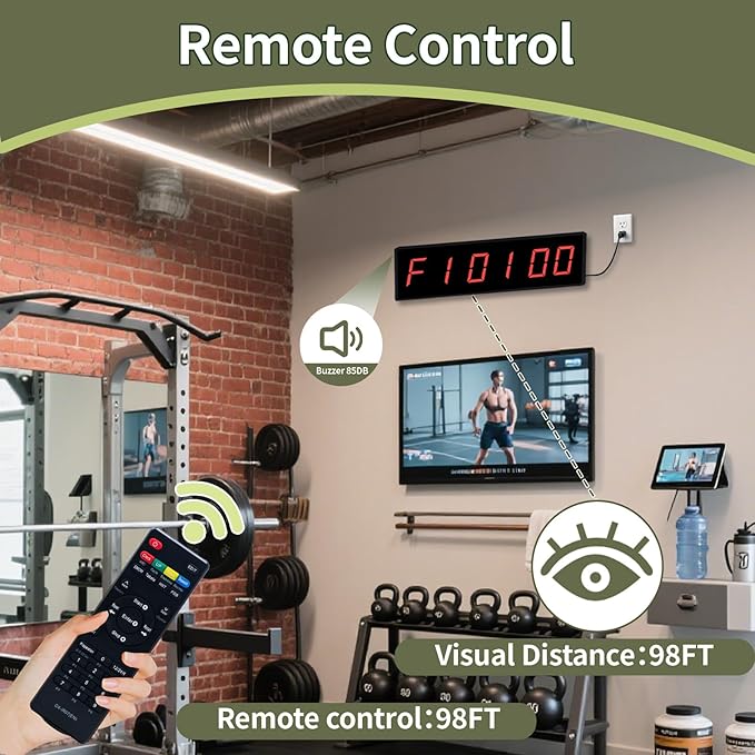 Digital Gym Timer with Wireless Button,Interval Timer with Remote Control for Stopwatch,Countup/Down,Digital Wall Clock for Cornhole,Game,Indoor & Outdoor Sport