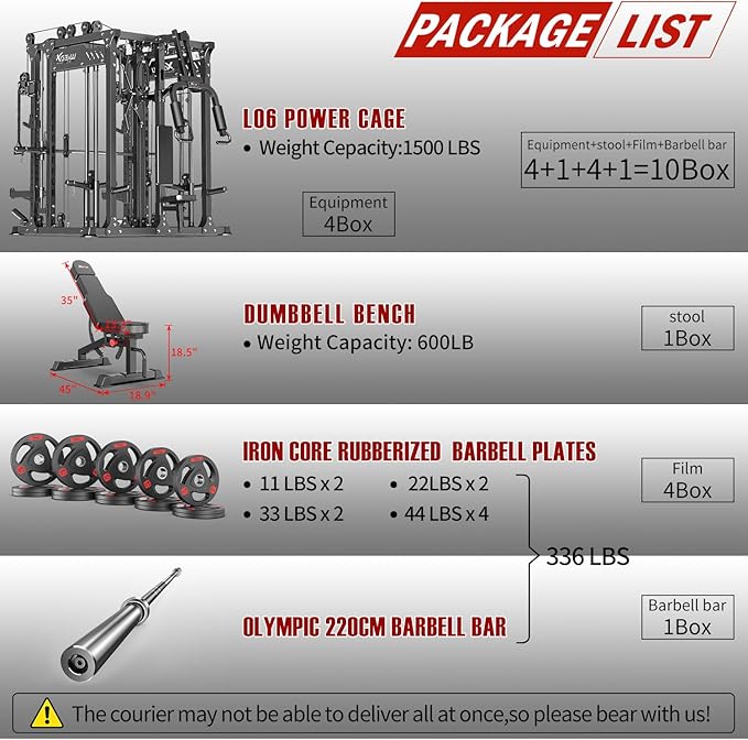 Smith Machine with Cable Crossover System, Multi-Function Power Cage Squat Rack for Home Gym, Power Rack and Packages Weight Sets.