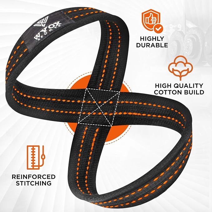 WYOX Figure 8 Lifting Wrist Straps for Weightlifting – Heavy Duty Padded Neoprene Wrist Support, Powerlifting & Strength Training Lift Straps for Deadlifts, Pull Ups, Rows, Shrugs, Gym Training Hand Grip Support for Bodybuilding