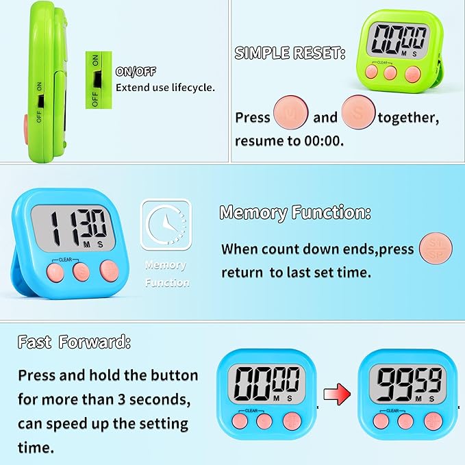 Timer for Kids Teachers Supplies Digital Kitchen Timers for Cooking Large Magnetic Classroom Timer 2Pack-Blue Green