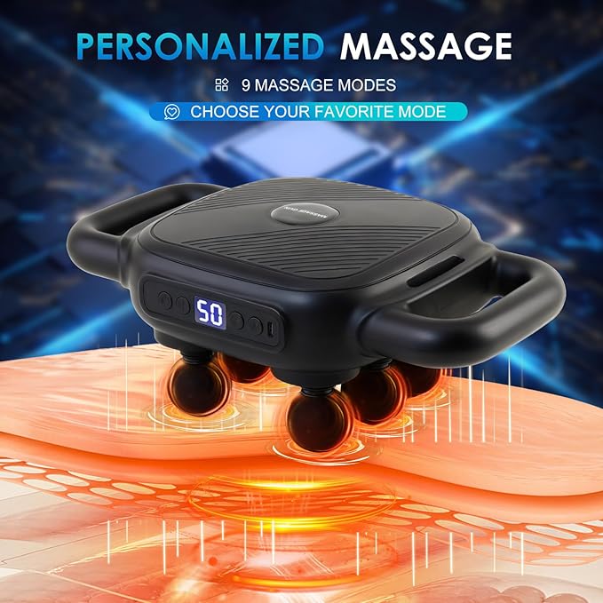 Six Head Massage Gun with 50 Adjustable Intensities & 9 Modes, Massage Gun for Back, Leg, Muscle Pain Relief, Ideal Gifts for Friends and Parents