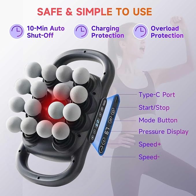 Sirrail 16 Head Fascia Massager Gun Set Deep Tissue Percussion Massager 2600mAh 9 Modes & 9 Intensities for Home Gym Office Travel Black