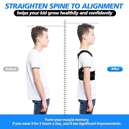 Lexniush Posture Corrector for Kids Teenagers, Updated Adjustable Upper Back Posture Brace for Boys/Girls, Breathable Back Support Braces for Scoliosis, Hunchback, Pain Relief, Spine Corrector, S